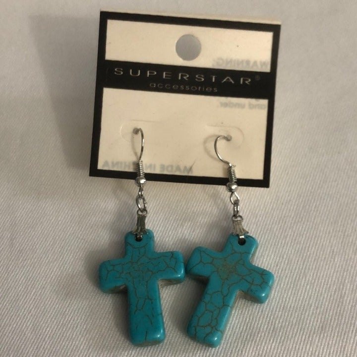 Superstar Turquoise Color Cross Earrings Noc